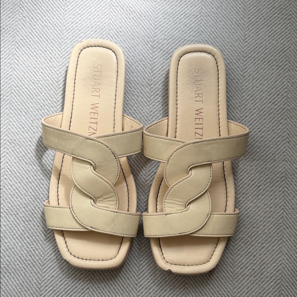 Stuart Weitzman Beige Braided Slide Sandals